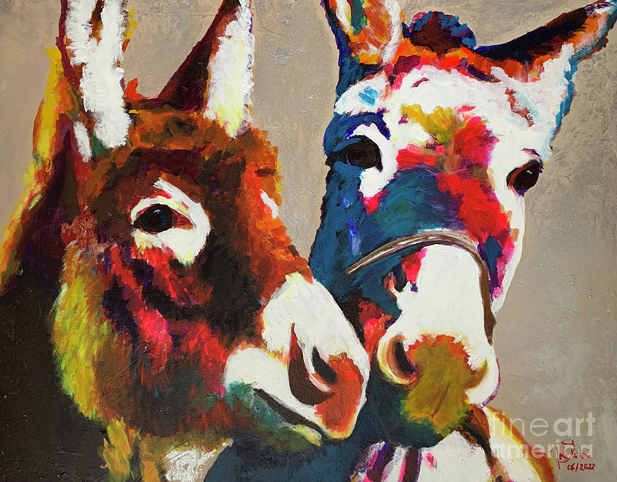 Donkeys Painting by Jolanta Shiloni