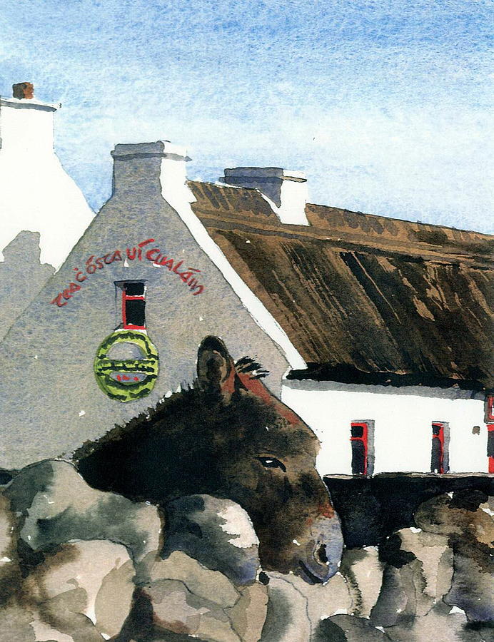 Pubs Painting - Donkies everywhere in Galway by Val Byrne