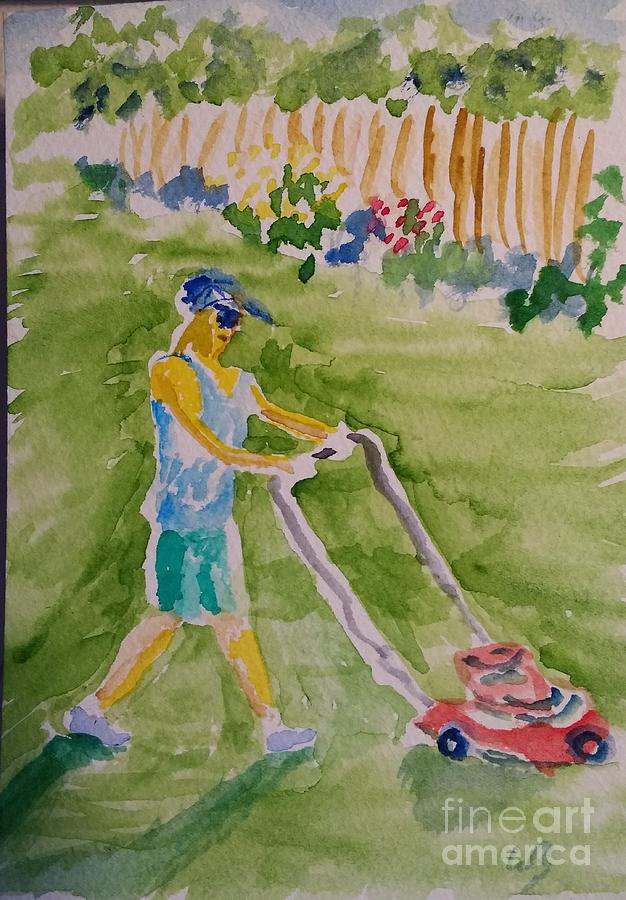 Donna Mowing Painting by Walt Brodis