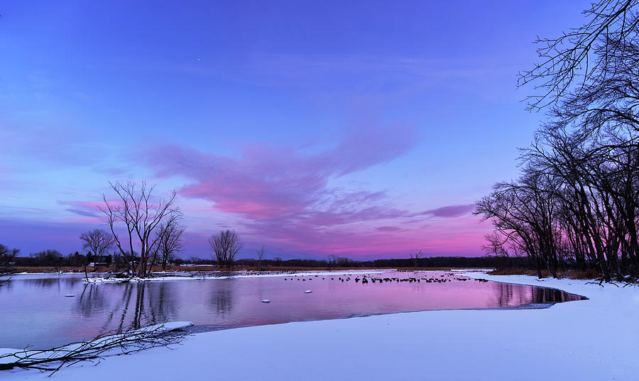 Dont Forget to Turn Around - Yahara River in winter at lake Kegonsa outflow near Stoughton Photograph by Peter Herman