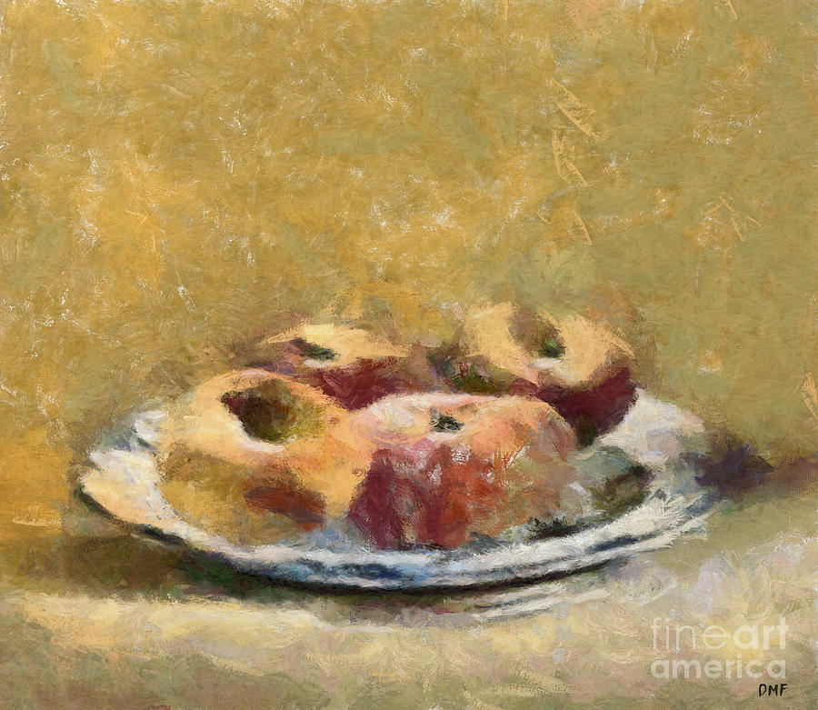 Donut Peaches on Dutch Plate Photograph by Dragica Micki Fortuna