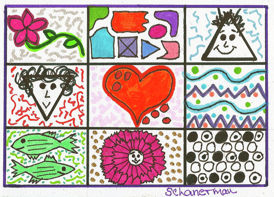 Funky Drawing - Boxes of Doodles 9 by Susan Schanerman