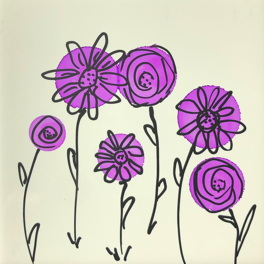 Doodle Flowers in Purple Painting by Rachelle Stracke - Fine Art America