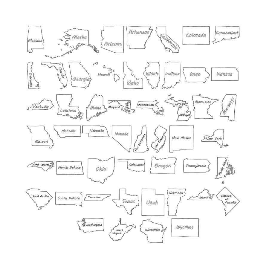 Doodle freehand drawing on states of the USA Drawing by ByM Doodle freehand drawing on states of the USA Drawing by ByM