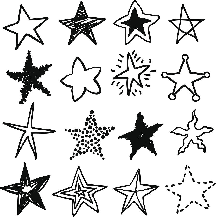 Doodle stars in black and white Drawing by LokFung