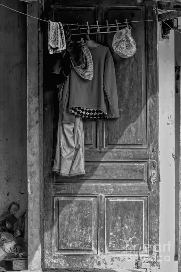 Door Clothes Vietnam Black White  Photograph by Chuck Kuhn