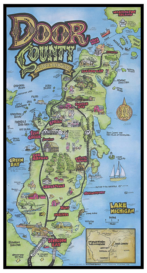Door County Map Drawing by Tim Nyberg