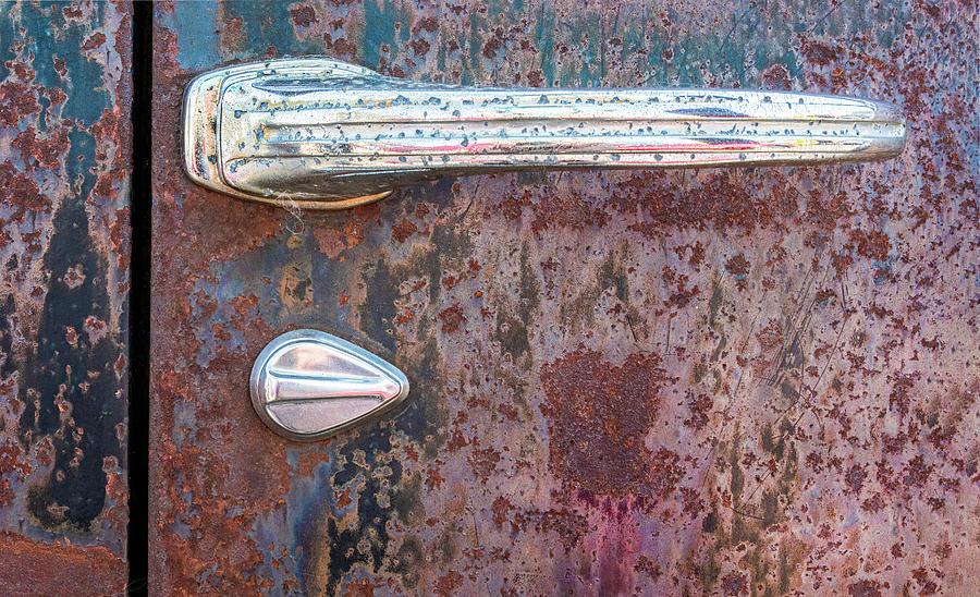 Door Handle And Key Lock On Antique Car Photograph by Gary Slawsky