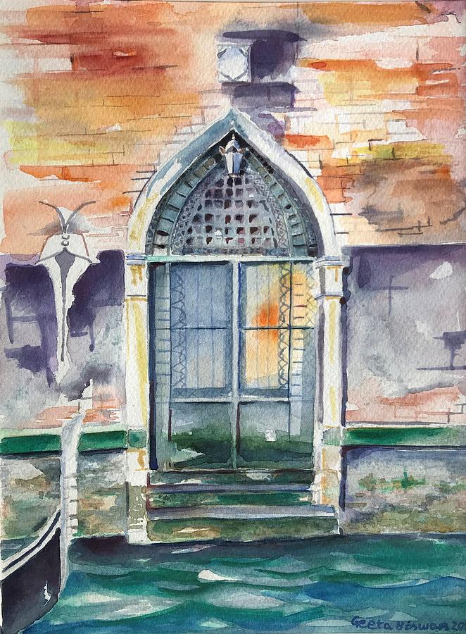 Door in Venice-Italy Painting by Geeta Yerra