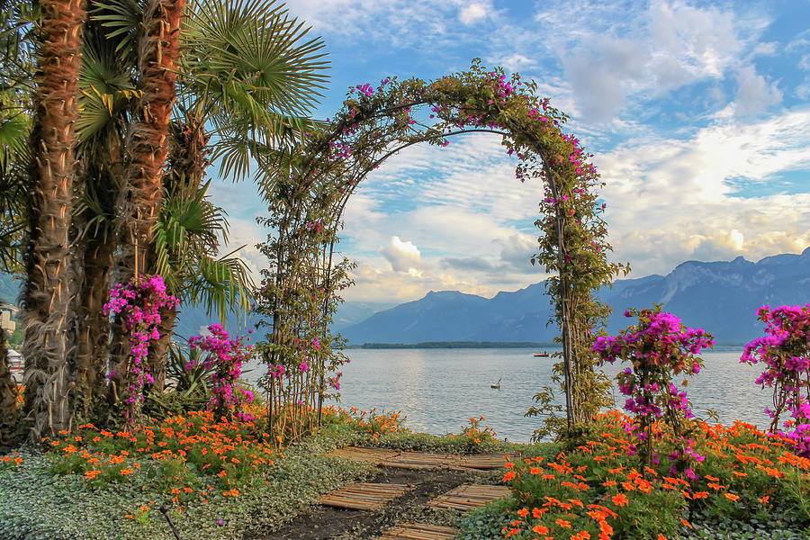 Door made of plants and flowers next to Geneva Leman lake at Mon Photograph by Elenarts - Elena Duvernay photo
