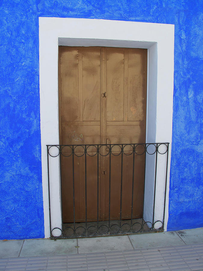 Door on a Blue Wall Oaxaca Photograph by Lorena Cassady