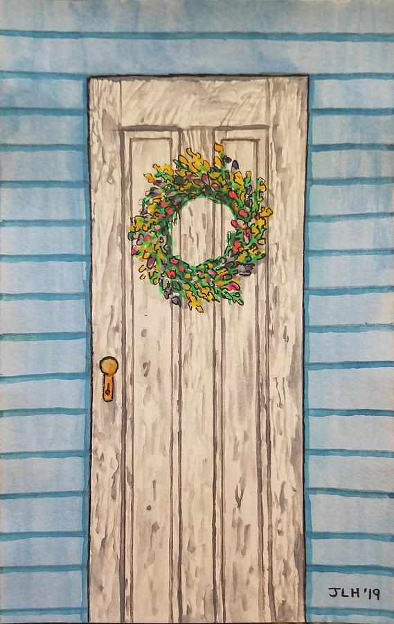 Door Wreath Painting by Jean Haynes