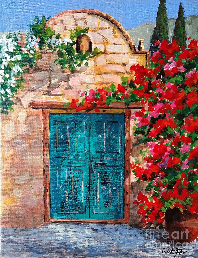 Doorway In Mexico With Flowers Painting