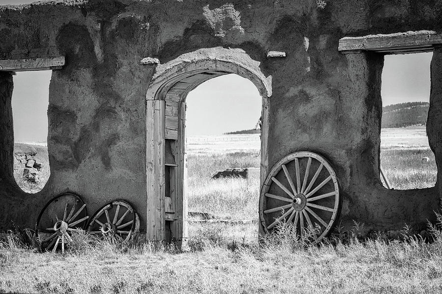 Doorway to Nowhere - Fort Union - Black and White Photograph by Susan Rissi Tregoning