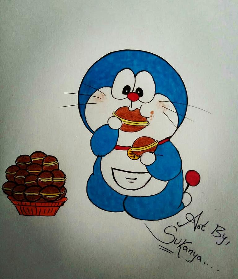 Doraemon Drawing Drawing by Sukanya Sharma - Pixels