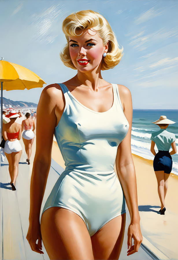 Doris Day Painting - Doris Day at the Beach by My Head Cinema