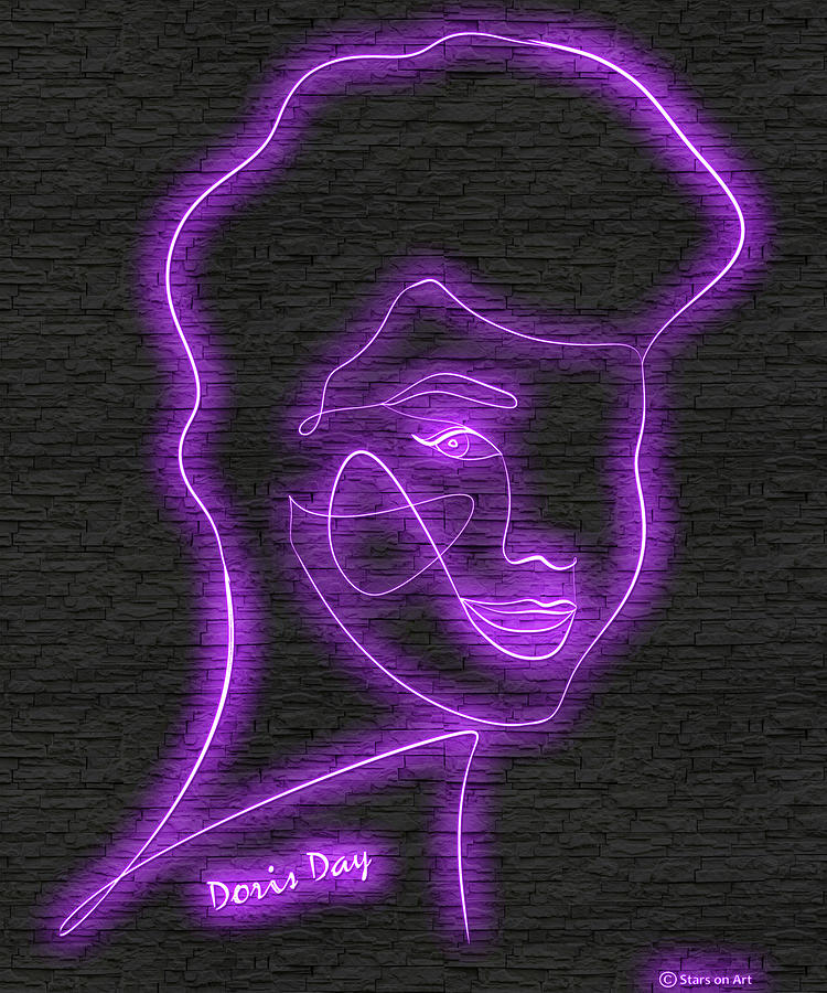 Doris Day neon portrait Digital Art by Movie World Posters