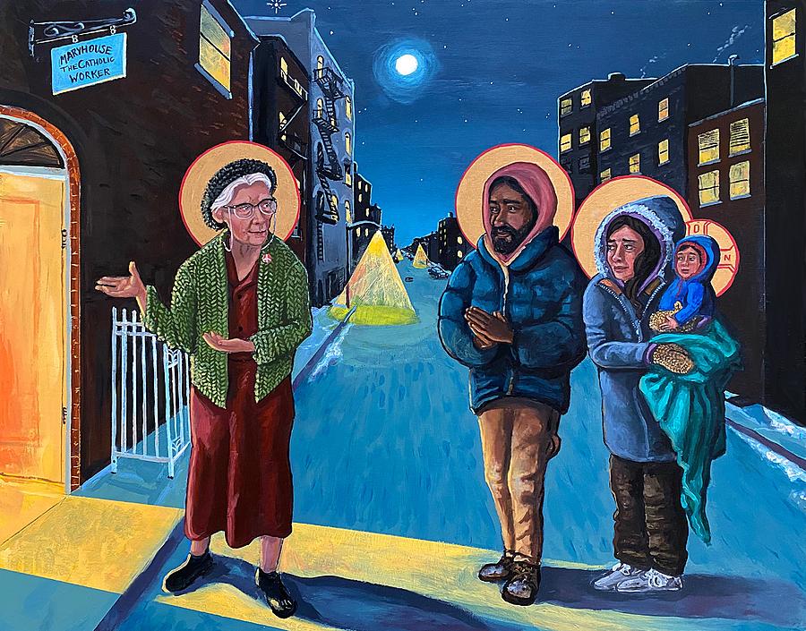 Dorothy Day and The Holy Family of the Streets Painting by Kelly Latimore