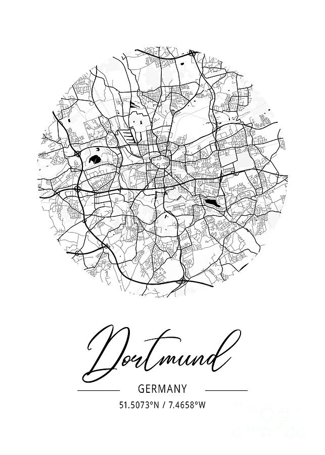 Dortmund - Germany Black Water City Map Digital Art by Tien Stencil ...