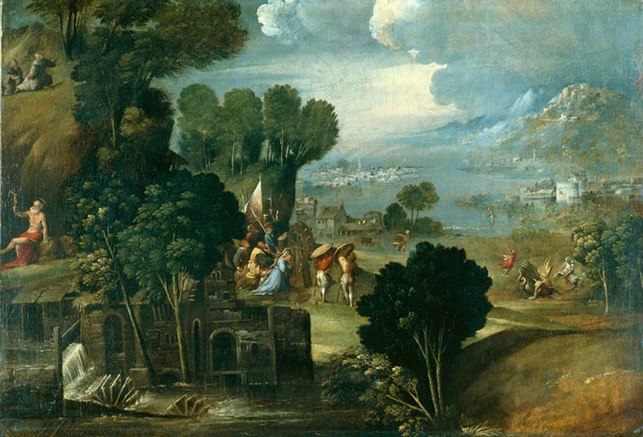 Dosso Dossi - Landscape with saints Painting by Les Classics | Fine Art ...