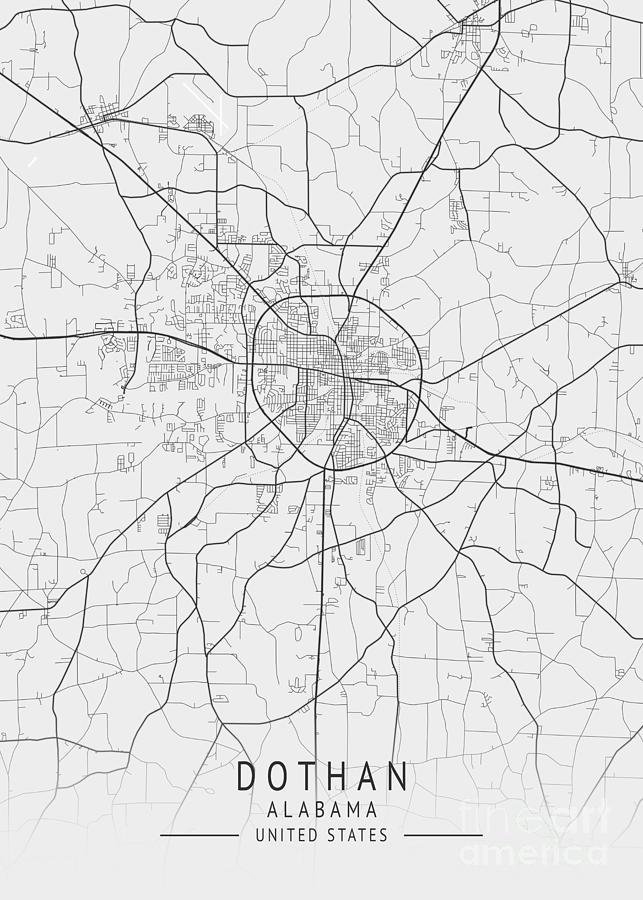 Dothan - Alabama US Gray City Map Digital Art by Tien Stencil