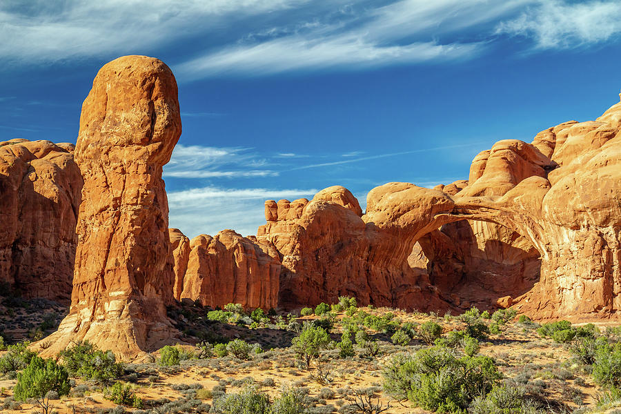 Double arch and monument in Arches National park Photograph by Pierre Leclerc Photography