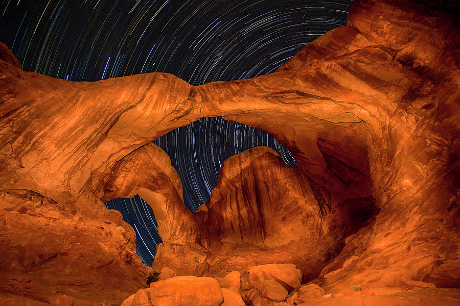 Double Arch Star Trails Photograph by Adam Romanowicz