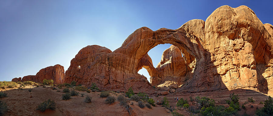 Double Arch, stone arches of red sandstone formed by erosion, Arches-Nationalpark, near Moab, Utah, United States Photograph by Michael Rucker