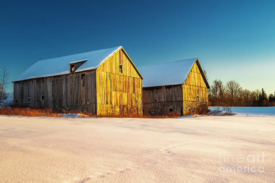 Double Barn Winter Sunset Photograph by Alan L Graham