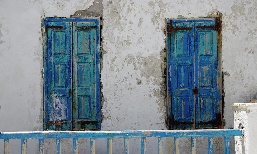 Double Blue Windows - Mykonos, Greece Photograph by Kenneth Lane Smith