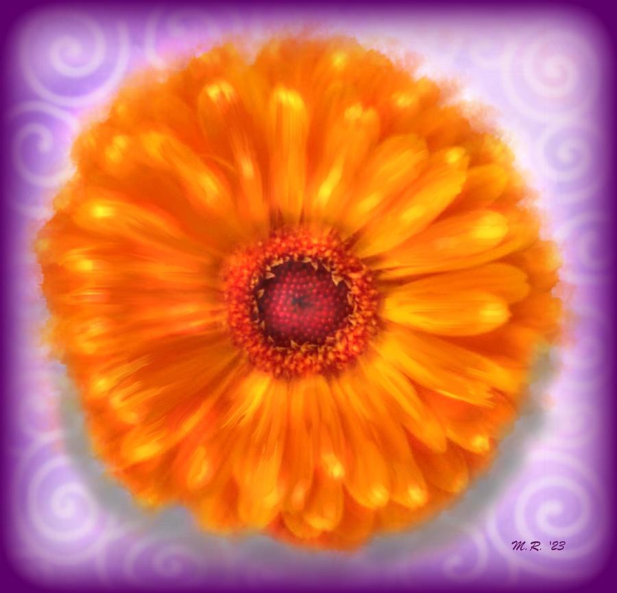 Double Calendula w/Swirly Purple Background Digital Art by Monica