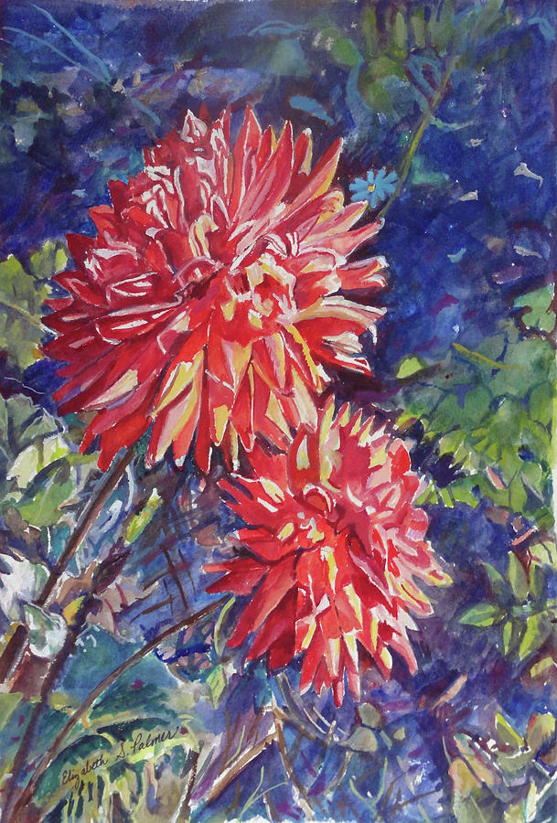 Double Dahlias Painting by Elizabeth Palmer