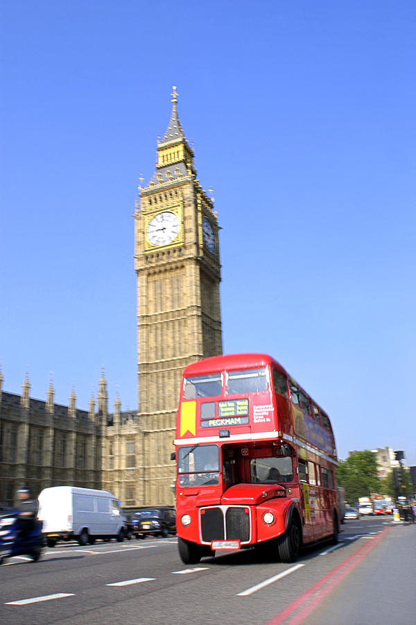 Double-decker bus and Big Ben, London, England Photograph by Thinkstock Images