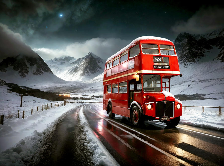 Double decker bus in winter Digital Art by Grant Glendinning