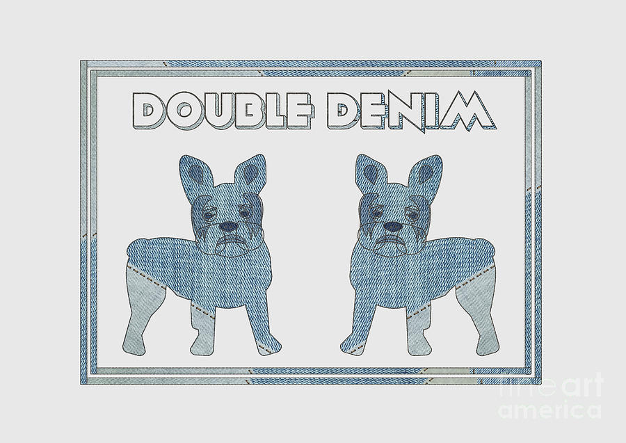 French Bulldog Twins in Double Denim Digital Art by Barefoot Bodeez Art