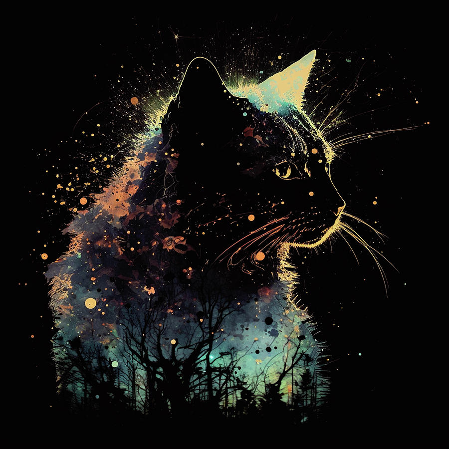 Double Exposure Cat and Dark Forest Digital Art by Kailooma X TheDol ...