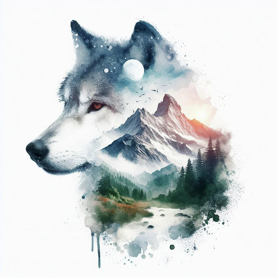 Double Exposure - Wolf - Wilderness Photograph by James DeFazio