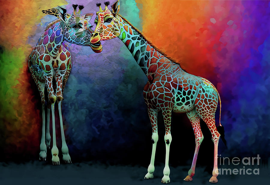 Double Fun Giraffes Digital Art by Cathy Donohoue