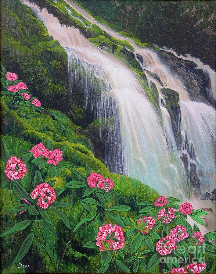 Double Hawaii Waterfall Painting by Mary Deal