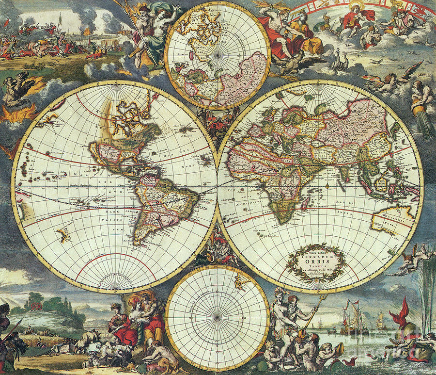 Double Hemisphere World Map, 1668 Drawing by Frederik de Wit