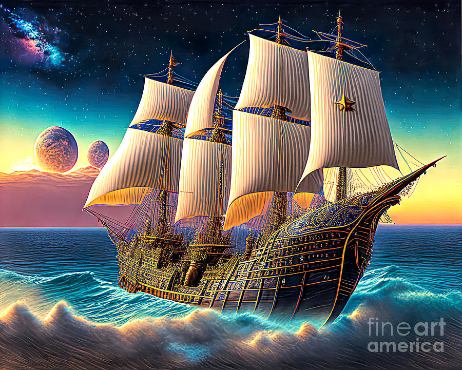 Double Moon Sailboat Digital Art by Elisabeth Lucas - Fine Art America