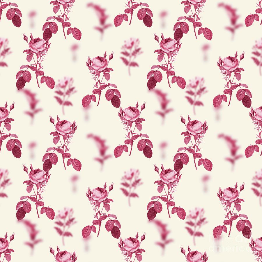 Vintage Mixed Media - Double Moss Rose Botanical Seamless Pattern in Viva Magenta n.0883 by Holy Rock Design