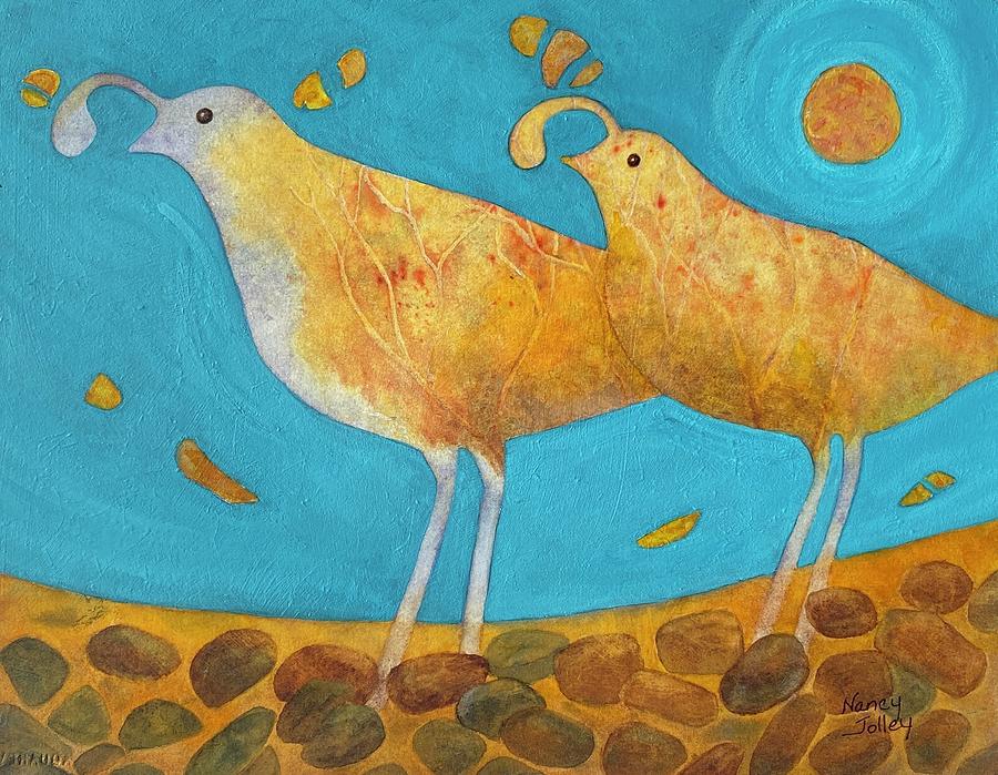 Double Quail Painting by Nancy Jolley