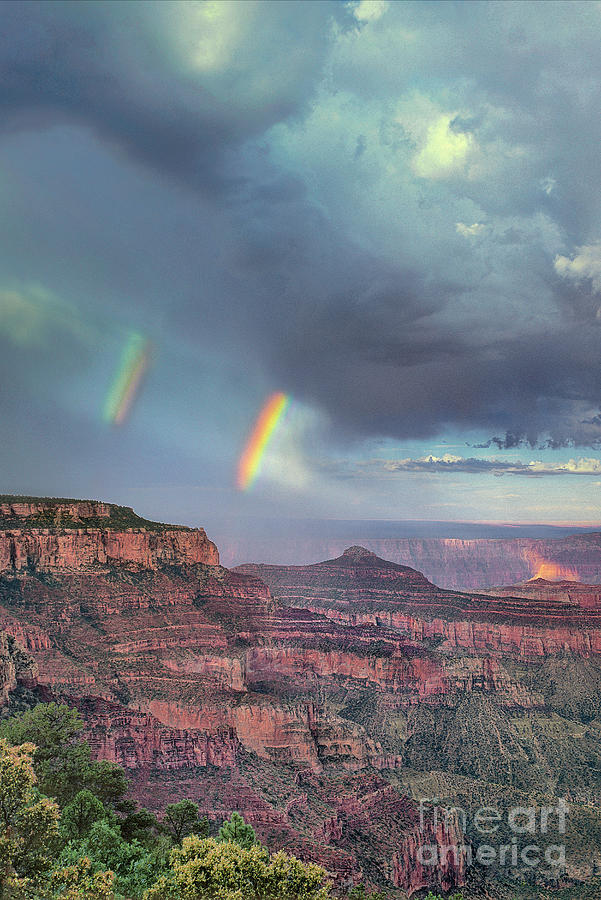 Double Rainbow Cape Royal North Rim Grand Canyon Nati Photograph by Dave Welling