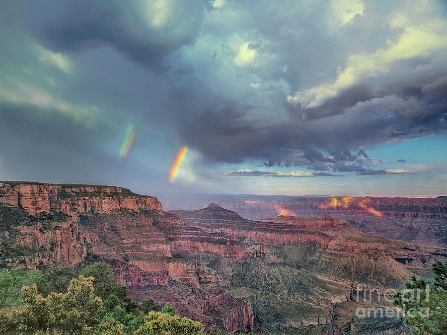 Double Rainbow Cape Royal North Rim Grand Canyon National Park Photograph by Dave Welling