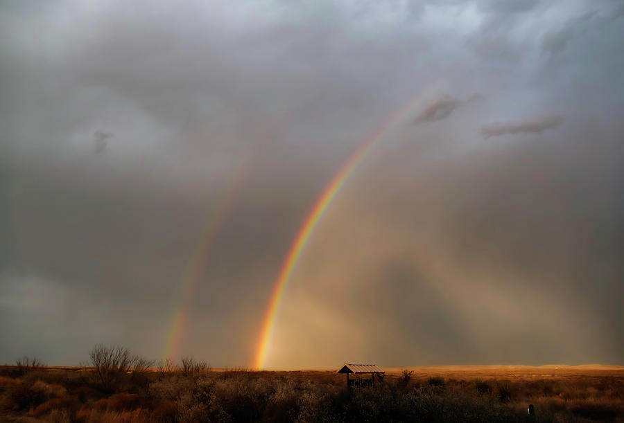 Double Rainbow over Desert Photograph by Sandra Js