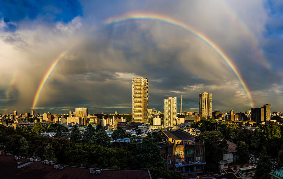 Double rainbow over Tokyo Photograph by Photography by Martin Irwin