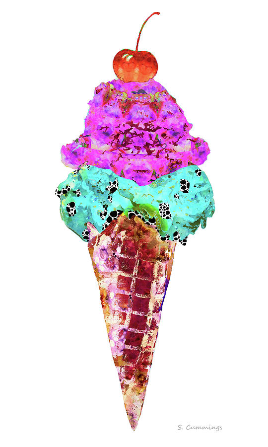 Double Scoop Ice Cream Art Painting by Sharon Cummings