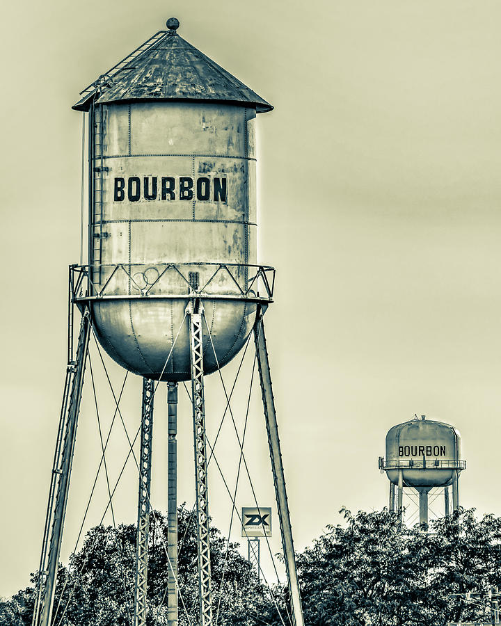Double Shot Of American Whiskey - Two Bourbon Towers in Sepia Photograph by Gregory Ballos