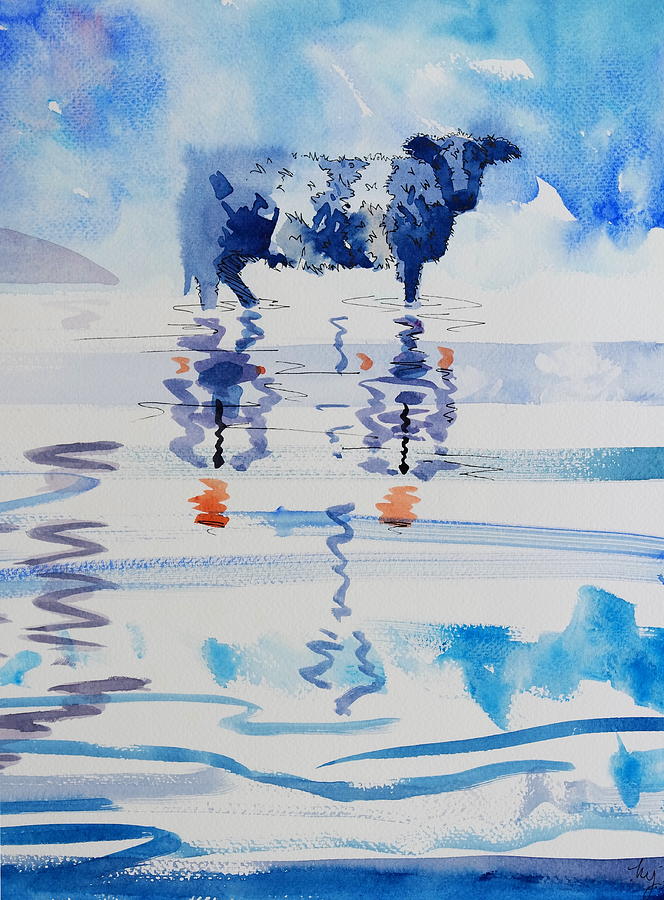 Double striped belted galloway cow painting Painting by Mike Jory